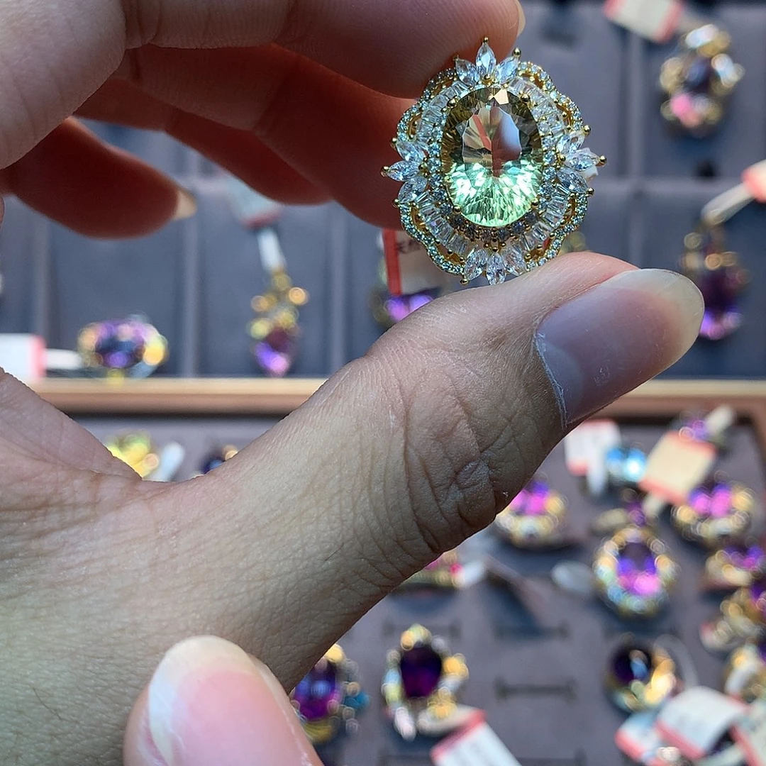 银S925镀金镶嵌水晶戒指