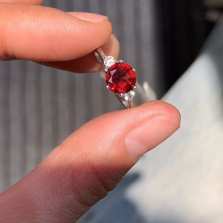石榴石戒指银S925镶嵌
