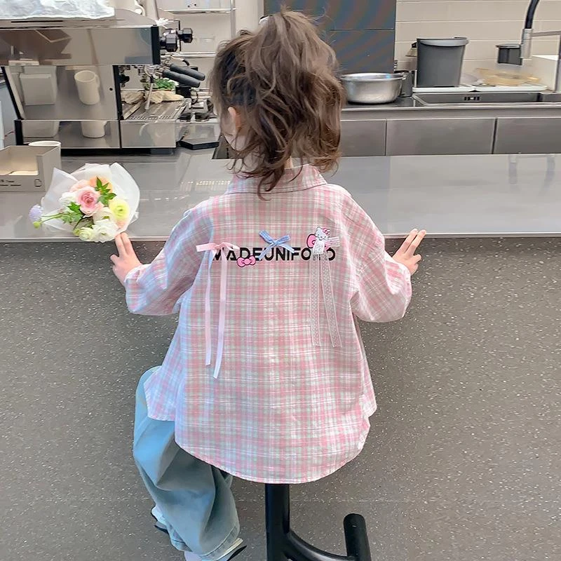 女童格子衬衫春装2025新款儿童长袖衬衣春秋外套中大童防晒皮肤衣