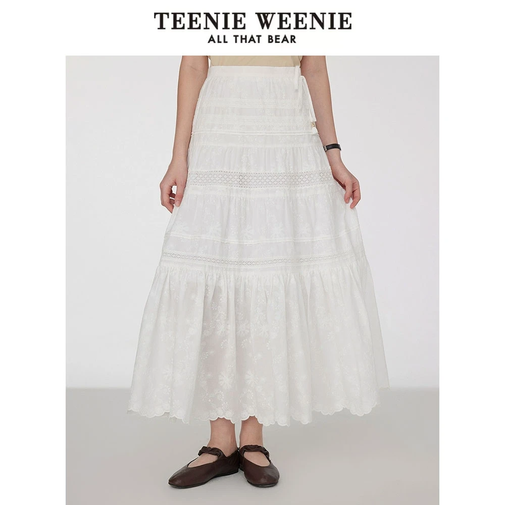 TeenieWeenie小熊女装半身裙25优雅甜美刺绣中长白裙TTWH252503W
