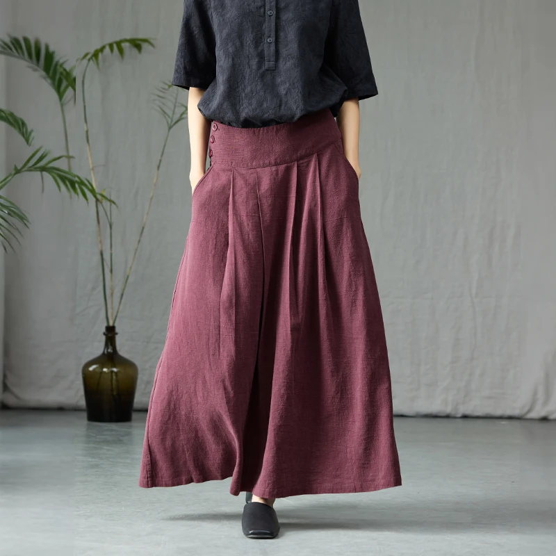 Q.TU苎麻莱赛尔红色半身裙夏季新款4516原创漂亮好看高级大摆长款