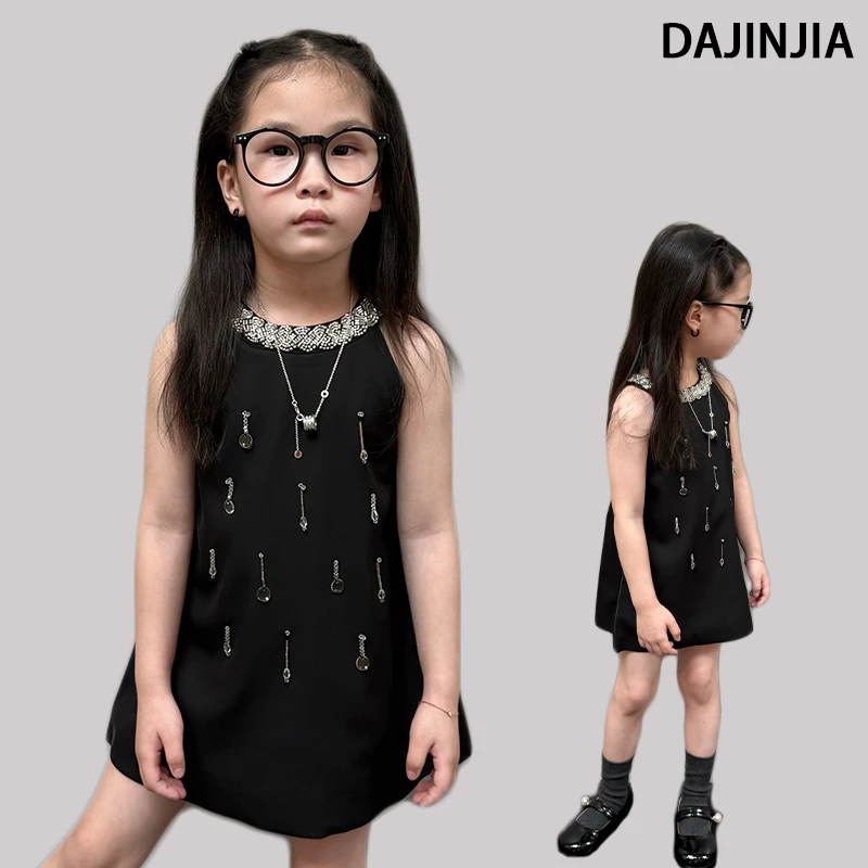 （清仓）高端公主裙25年夏季新款女童气质挂脖连衣裙黑色公主裙