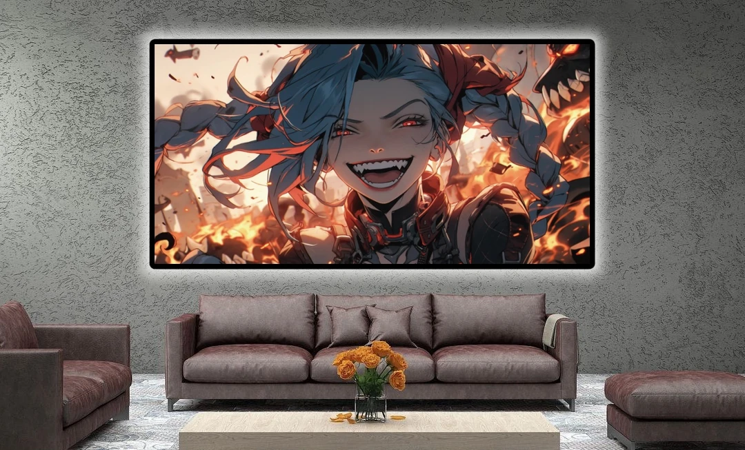 《英雄联盟金克斯》客厅卧室电竞房潮玩装饰画PVC40*80