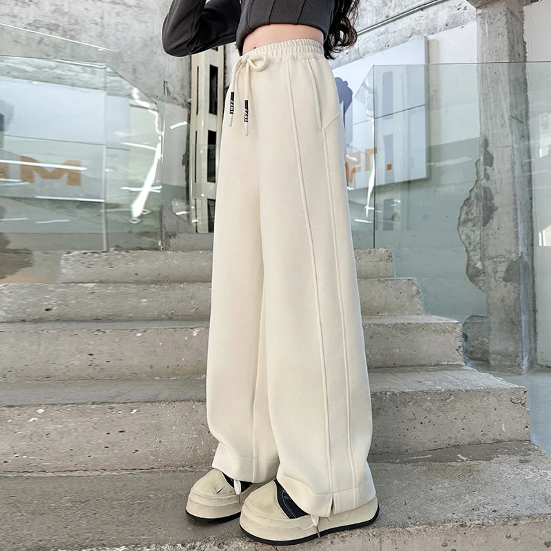 女童侧缝拼接直筒休闲裤垂感百搭2025春装新款中大童裤子时尚简约