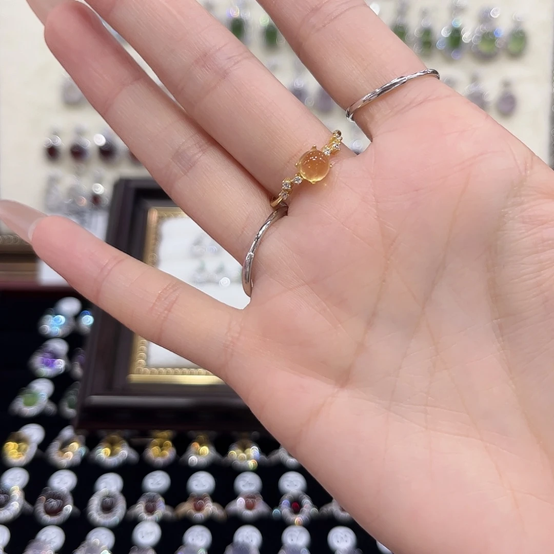 `***银S925镶嵌黄晶戒指金托不保色