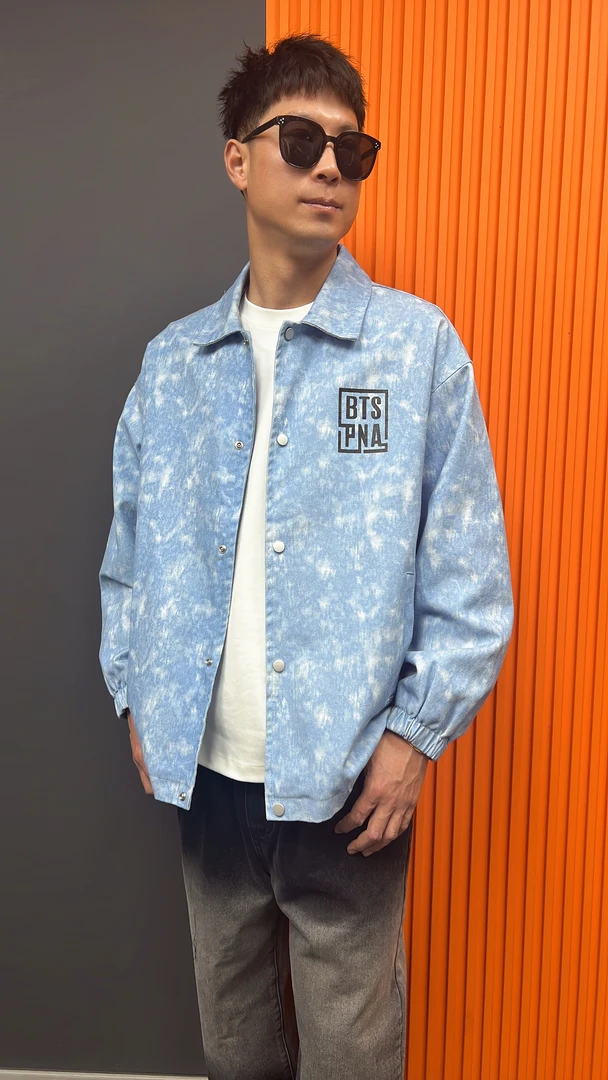 9810牛仔外套衬衣男士休闲宽松潮牌扎染长袖时尚印花潮流春款衬衫