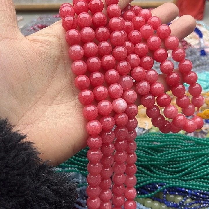 玛瑙/玉髓珠宝半成品未镶嵌一条10mm红纹石