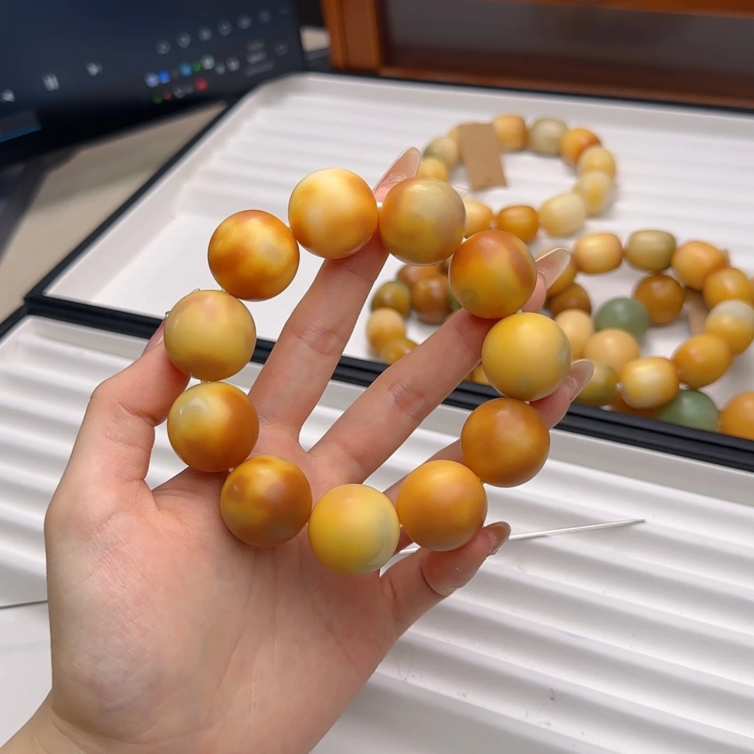菩提根/象牙果手串?****?卡22干磨花皮圆珠