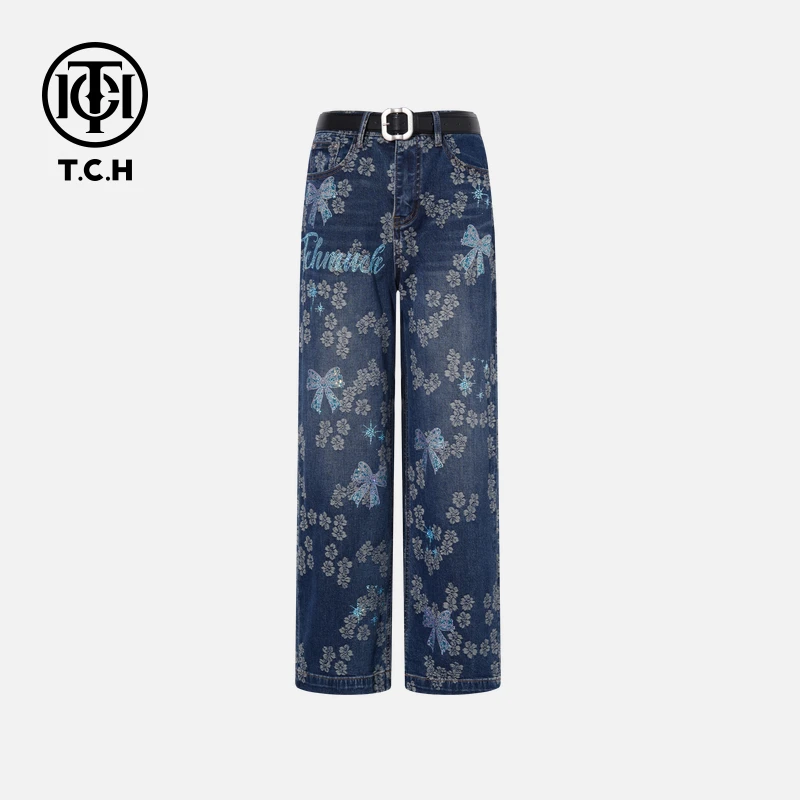 TCH私服烫钻工艺新时尚淑女百搭新潮流牛仔裤T75C20E5112轻奢tch