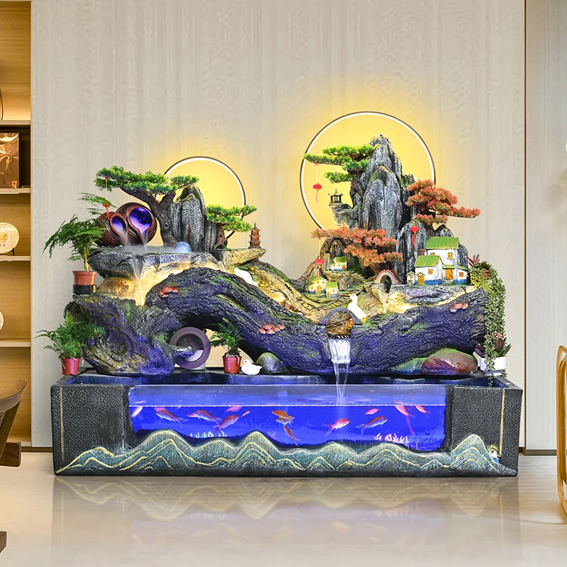 大型假山循环流水鱼池景观庭院公司酒店乔迁开业送礼落地装饰摆件
