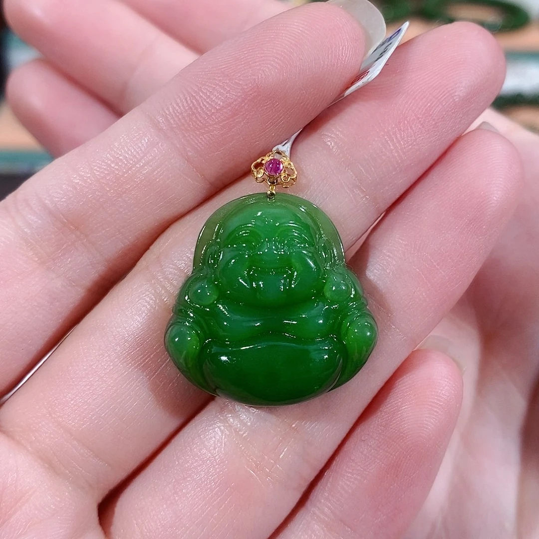 和田玉（碧玉）18K金镶嵌颈饰