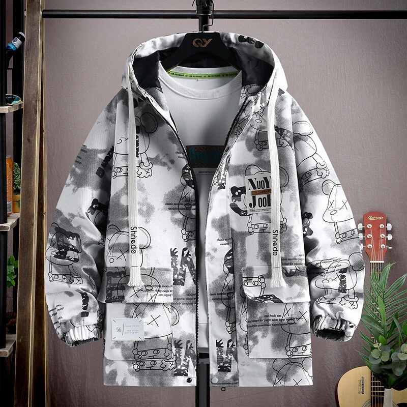 2025外套潮流学生宽松连帽夹克男装青少年拼接时尚上衣新款