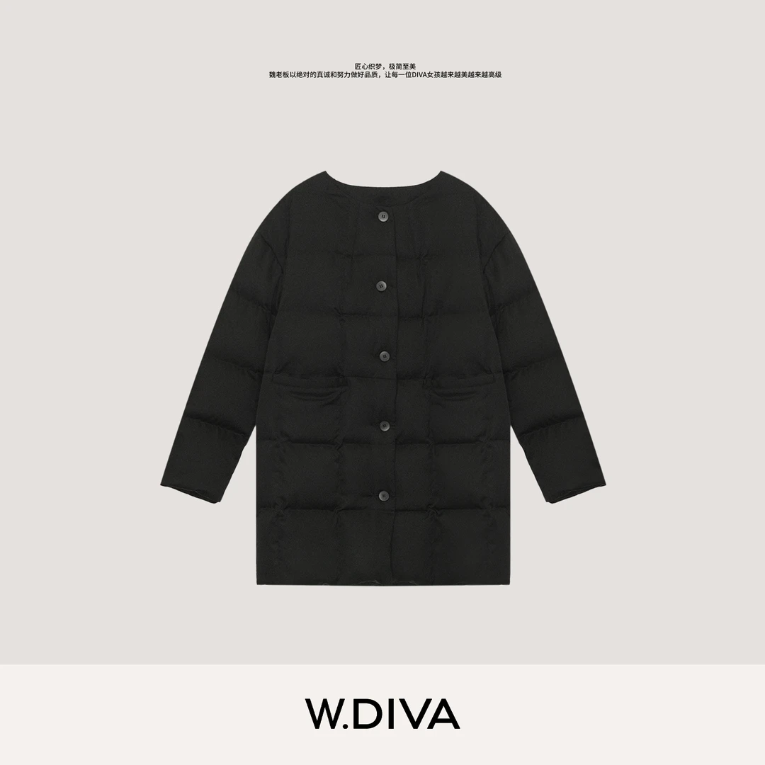 W.Diva【绗迹】桑蚕丝羽绒服宽松双口袋排扣90白鹅绒女54C262755