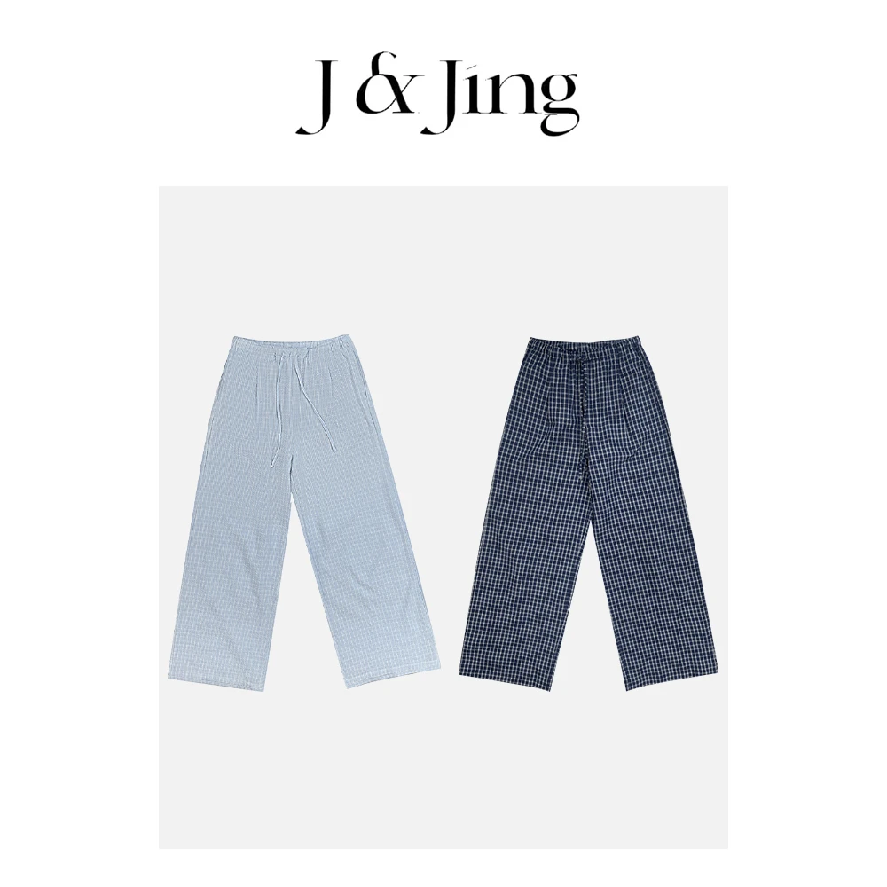 J&Jing-「叫我格子裤」-松紧腰宽松百搭舒适休闲格子裤180