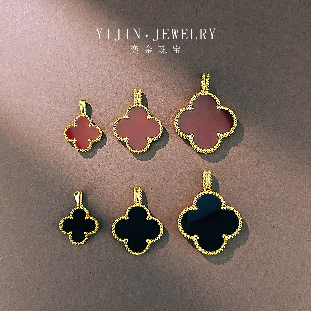 【倒模】18k金小草吊坠时尚气质优雅玛瑙镶嵌款吊坠 多样性发其一