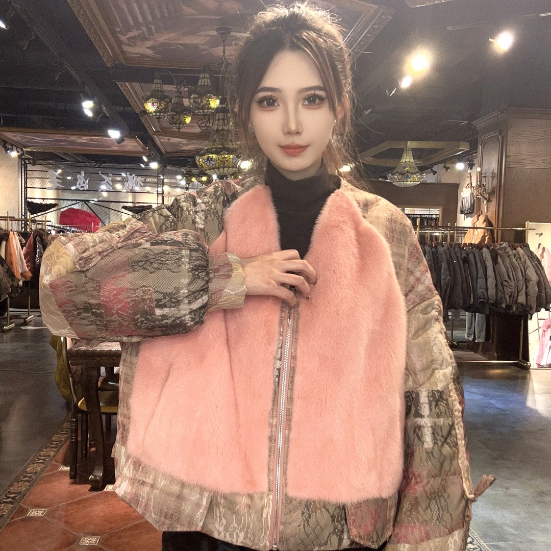 【CC 85785-E】 2025新款时尚百搭鹅绒配水貂皮草外套