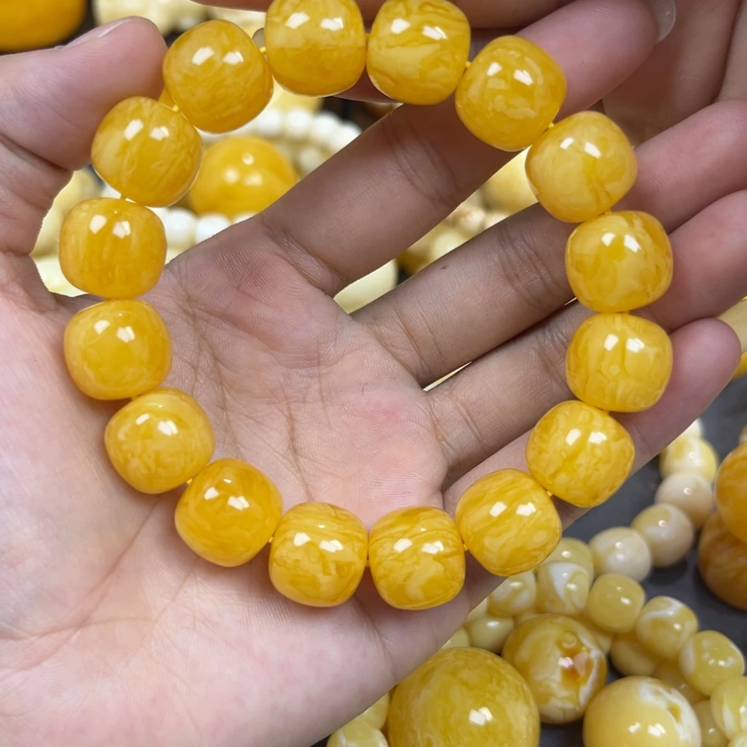 琥珀未镶嵌手串同料老邢手串14.2mm