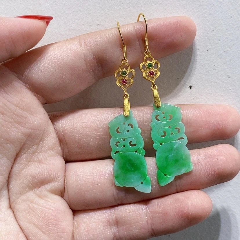 【闪购商品】银S925镀金镶嵌翡翠耳饰