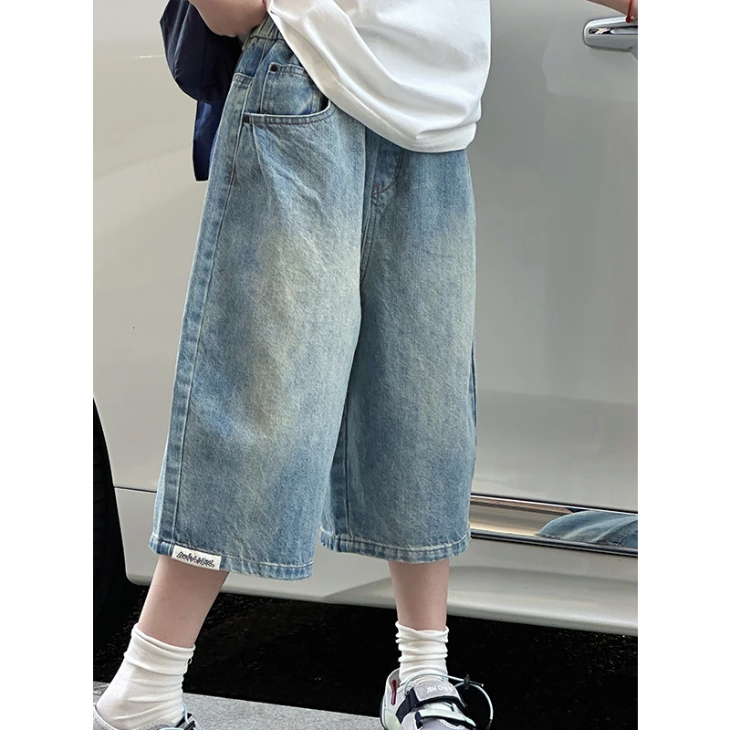 K28737孙小美潮酷阔腿牛仔裤女童六分短裤儿童裤子2025夏装薄