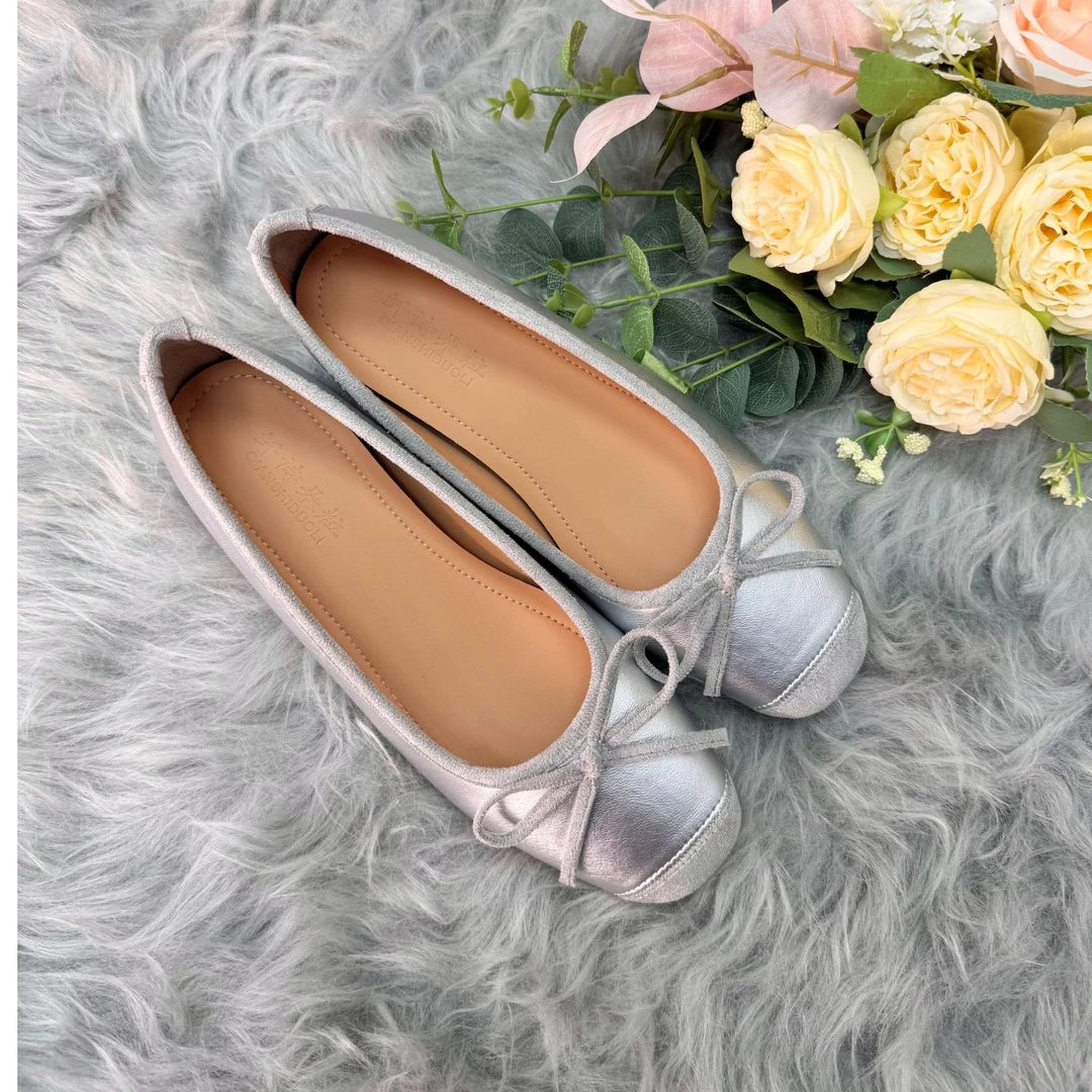 内增高5cm法式2025复古蝴蝶结芭蕾舞鞋百搭浅口气质小单鞋一脚蹬