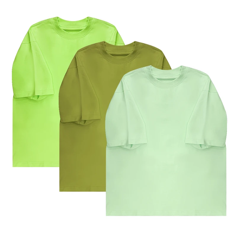 绿色系高定T恤春夏季爆款情侣同款显瘦宽松小高领有型短袖上衣