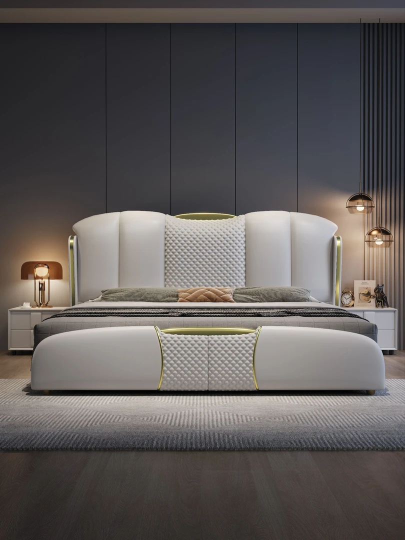 意式轻奢真皮现代简约婚床主卧储物大床1.5双人床1.8皮床卧室网红