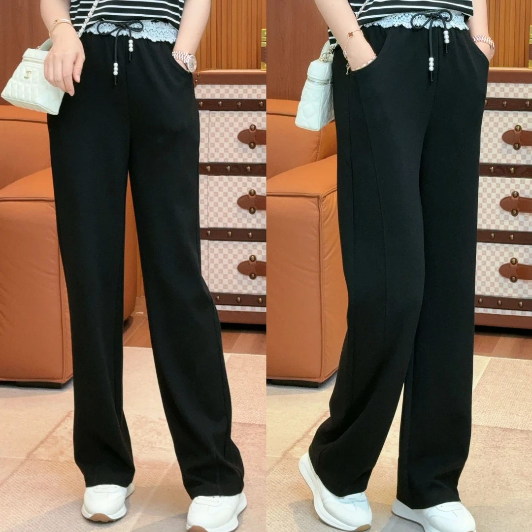 【蕾丝天 丝裤】手工绣花拼接蕾丝抽绳休闲裤XY25161