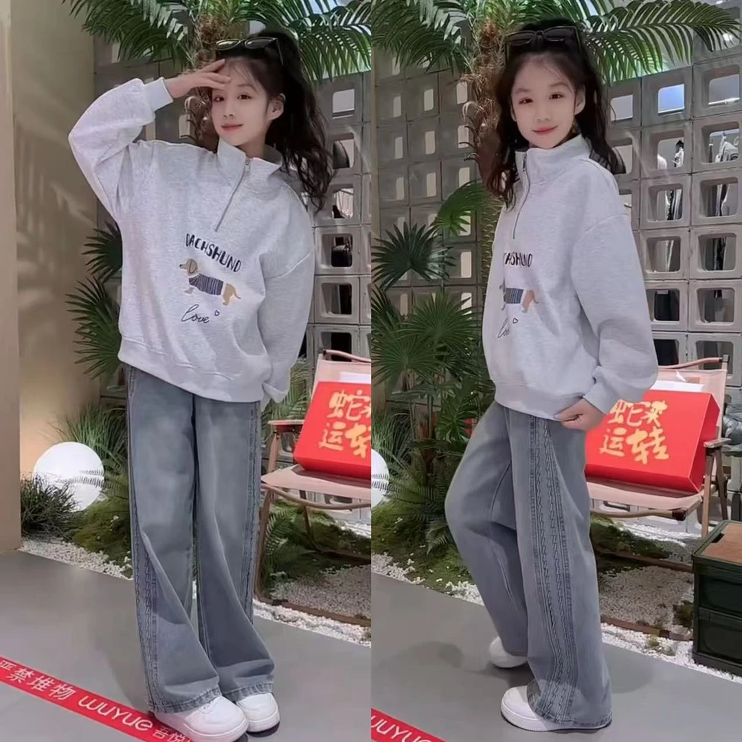 女童春装套装2025新款洋气网红儿童卫衣两件套时髦春秋季大童女装