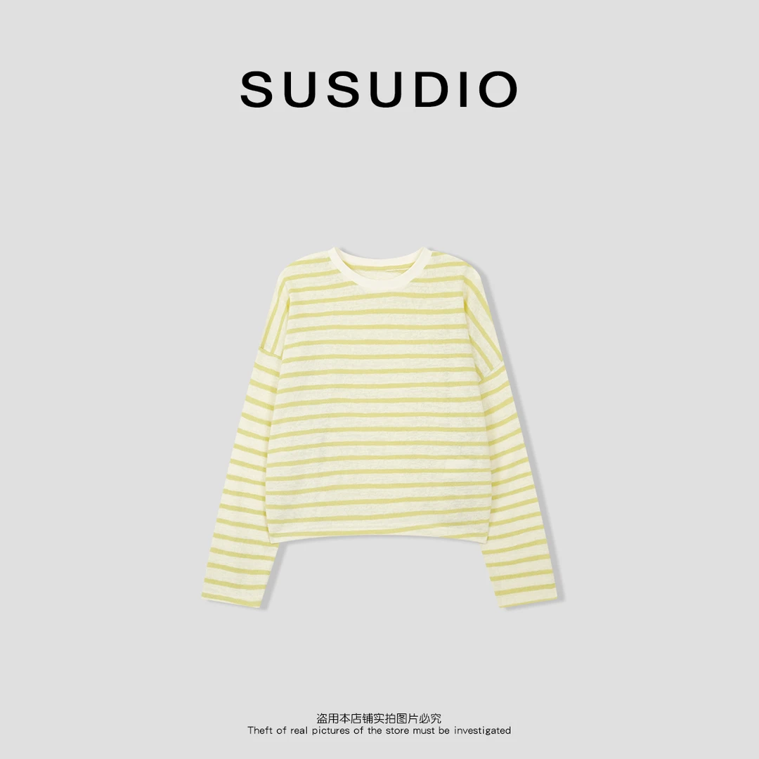 SUSUDIO 夏季宽松时尚百搭条纹圆领长袖款 10154