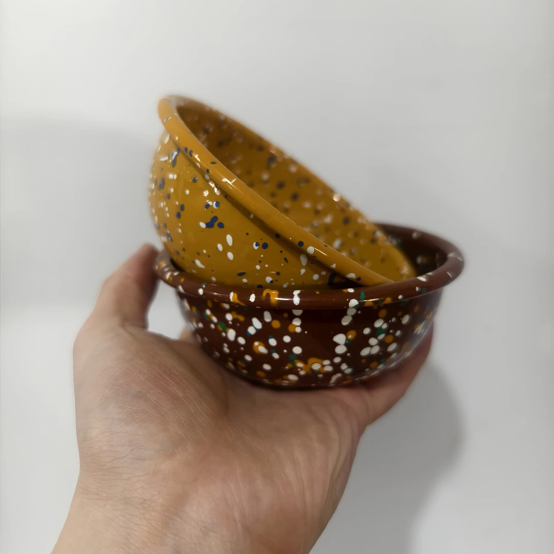 【颜值好物】13cm 印加青铜+枫叶棕 内外泼墨 搪瓷 酸奶碗组合