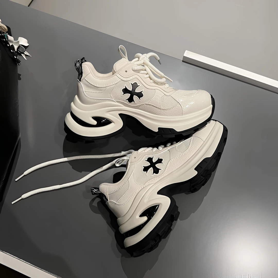 【茵茵家】增高7.5cm~十字花厚底休闲运动鞋女老爹鞋跑步鞋春夏新款