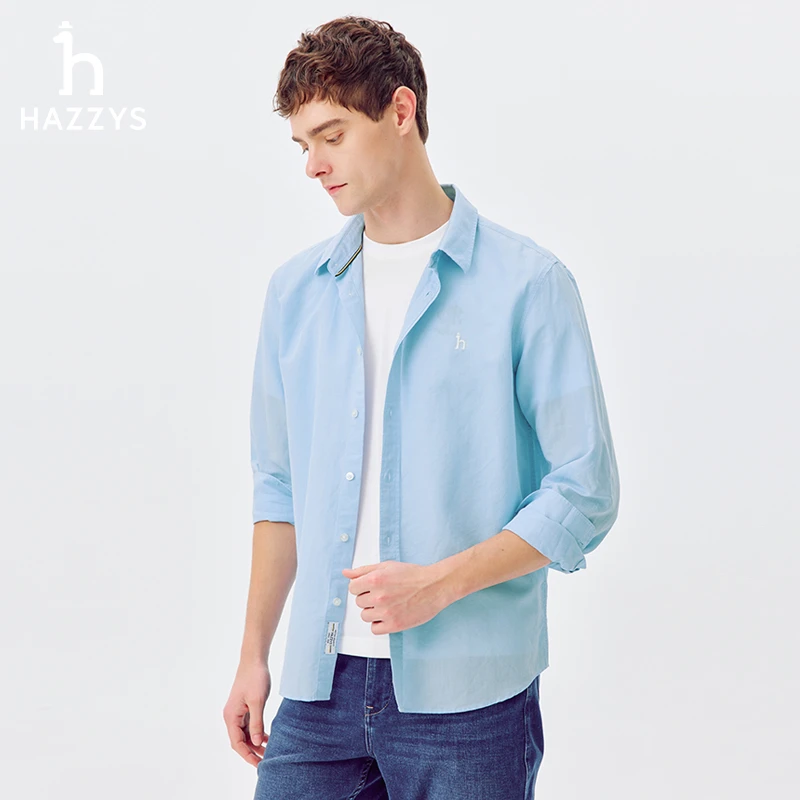【商场同款】Hazzys哈吉斯春秋季男士长袖衬衫商务休闲时尚纯色衬衣