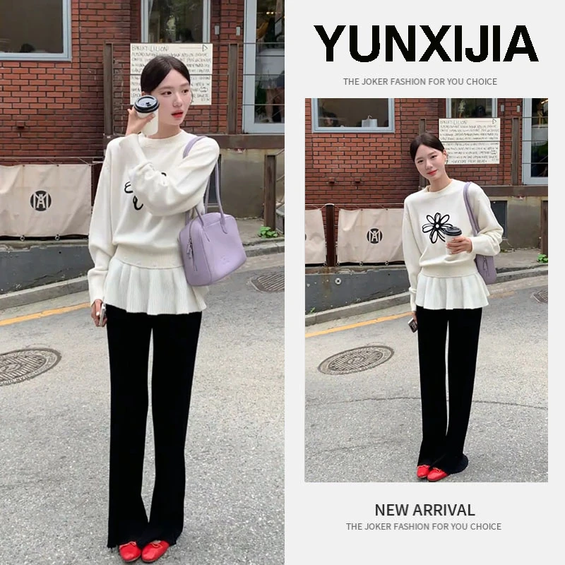 2025秋季新款时尚韩系甜美减龄百搭宽松假两上衣裤子两件套