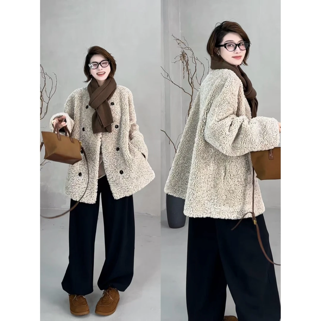 月月 【马德里雪廊】小众设计极简双排扣中长款百搭外套 2509C6333