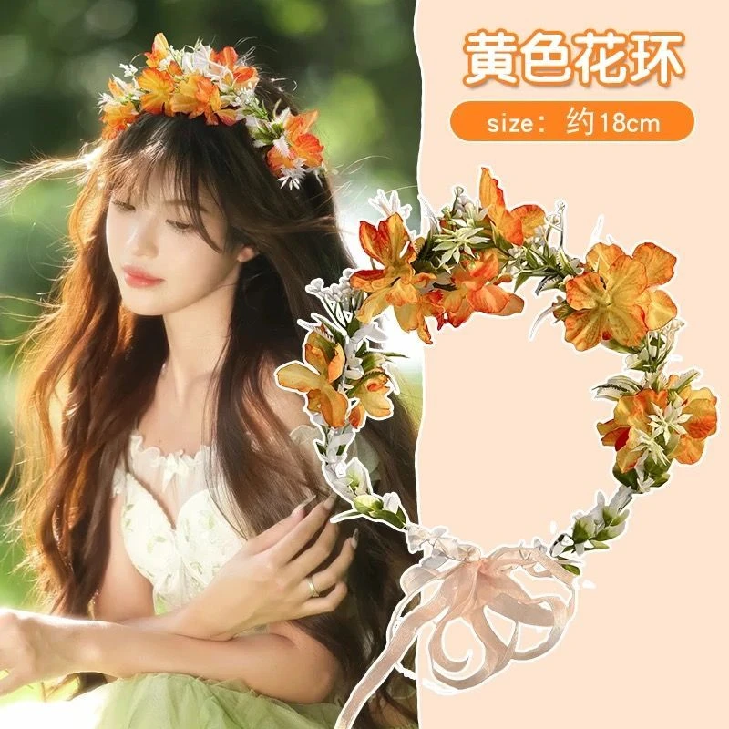 森系头饰发饰仙女公主花环头饰飘带发箍女孩头花发饰2025新款森女