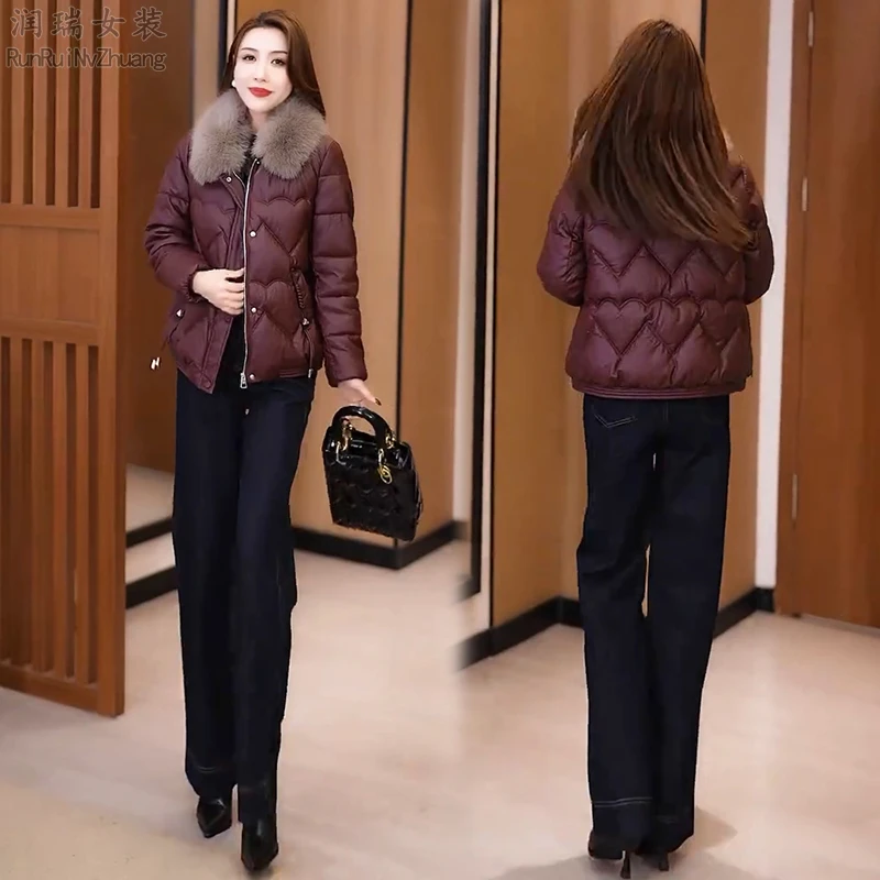 2025冬季新款时尚PU棉衣外套洋气短款加厚保暖毛领棉袄棉服妈妈装