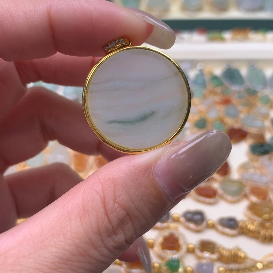 颈饰银S925镶嵌翡翠圆牌