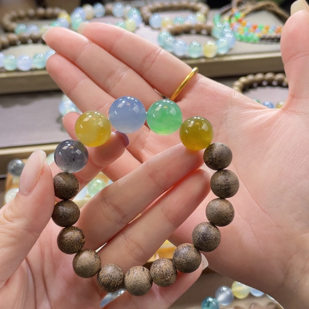 翡翠未镶嵌手链冰甜绿卡13.5单颗