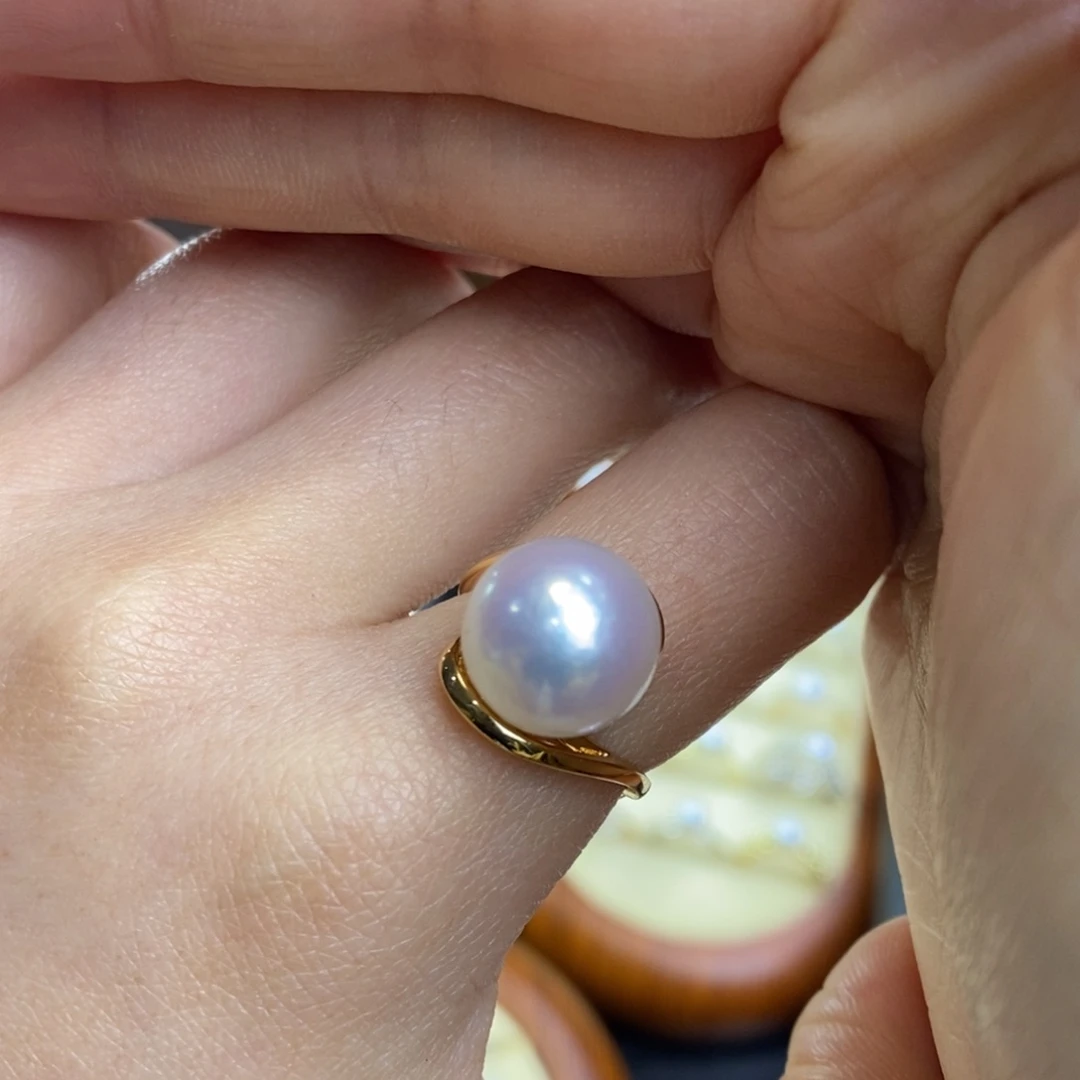 戒指淡水珍珠银S925镀金镶嵌特价