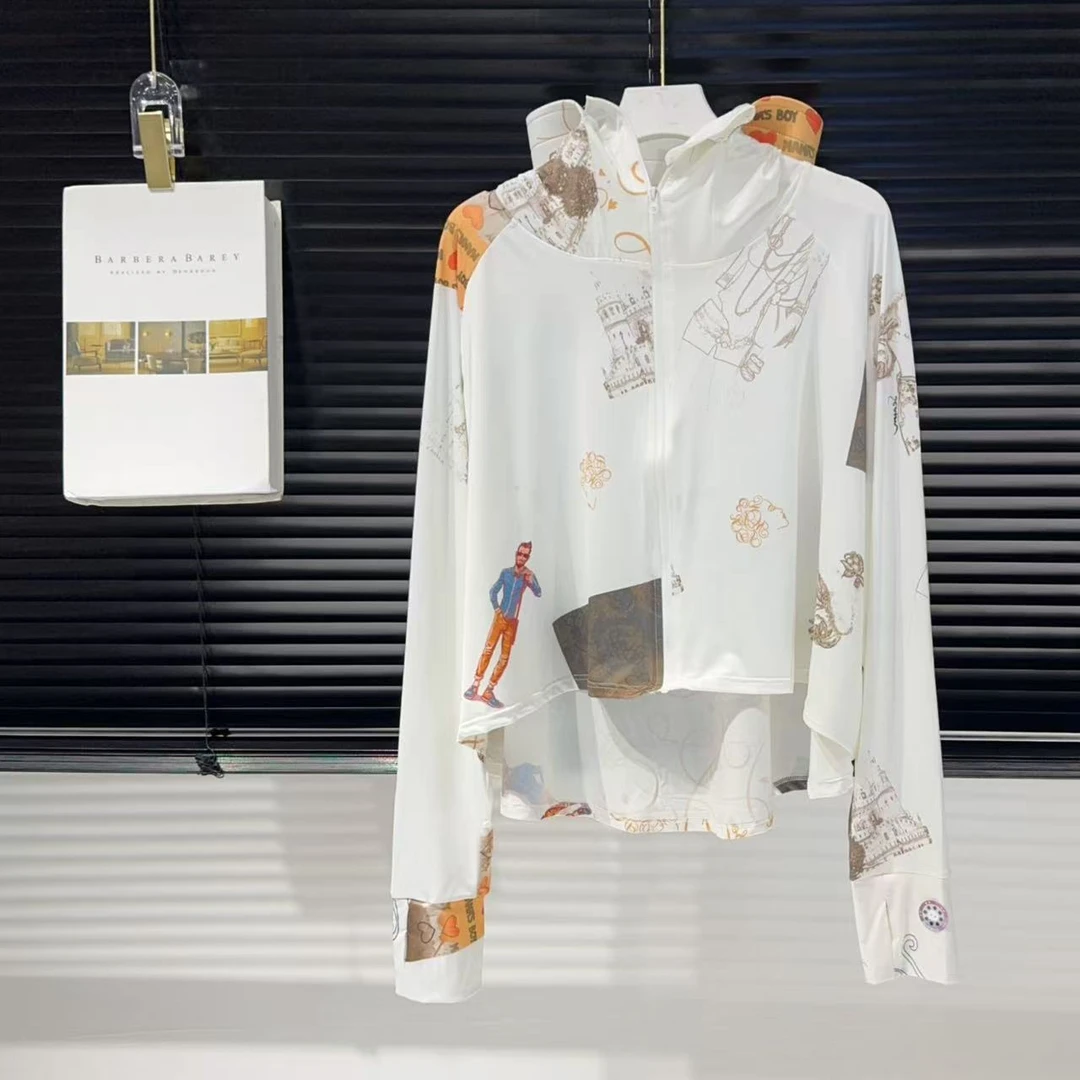 HK 胸132-190长55字母欧式宽松长袖连帽防晒外套上衣 1128