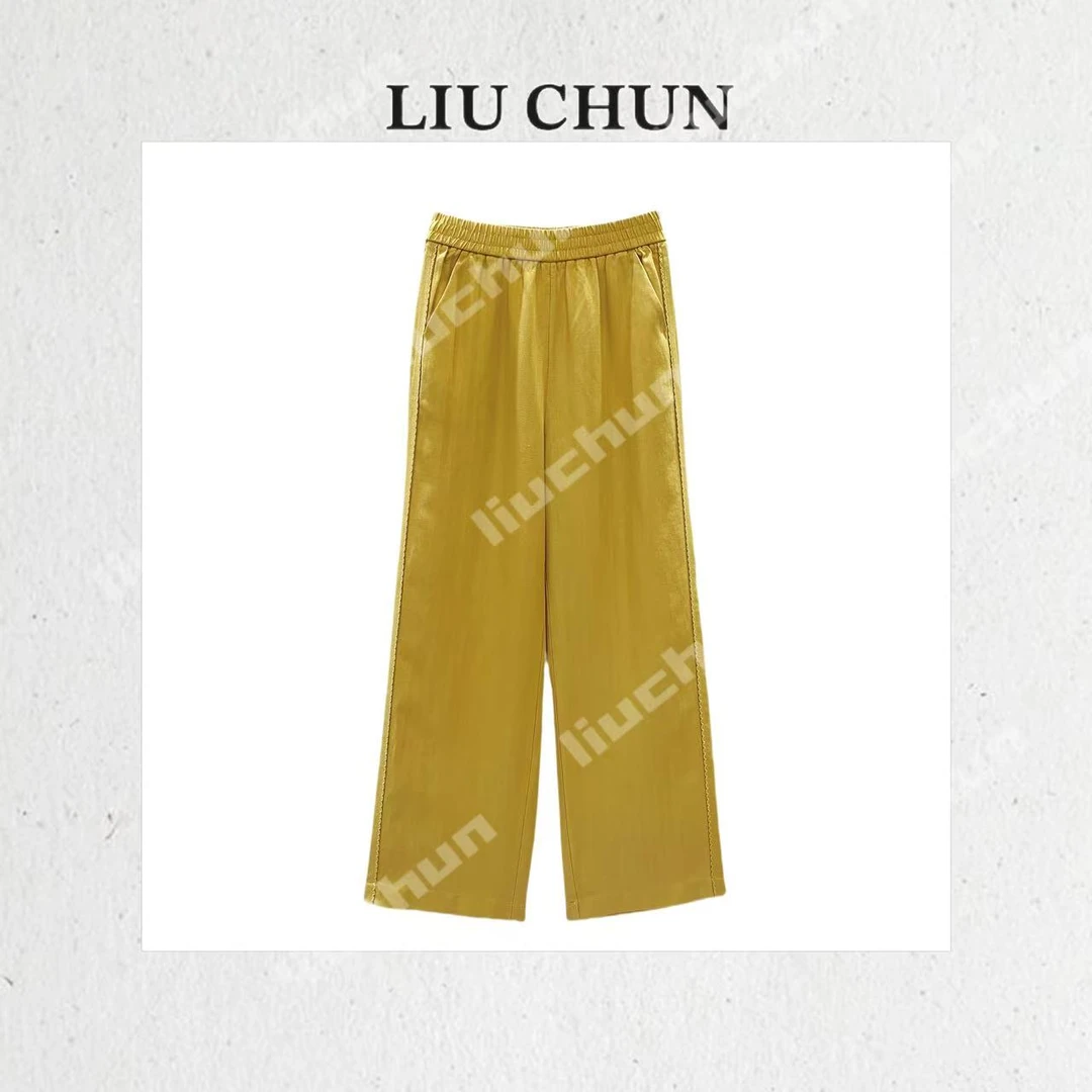 【松紧腰麻裤】CHUN家素色阔腿裤