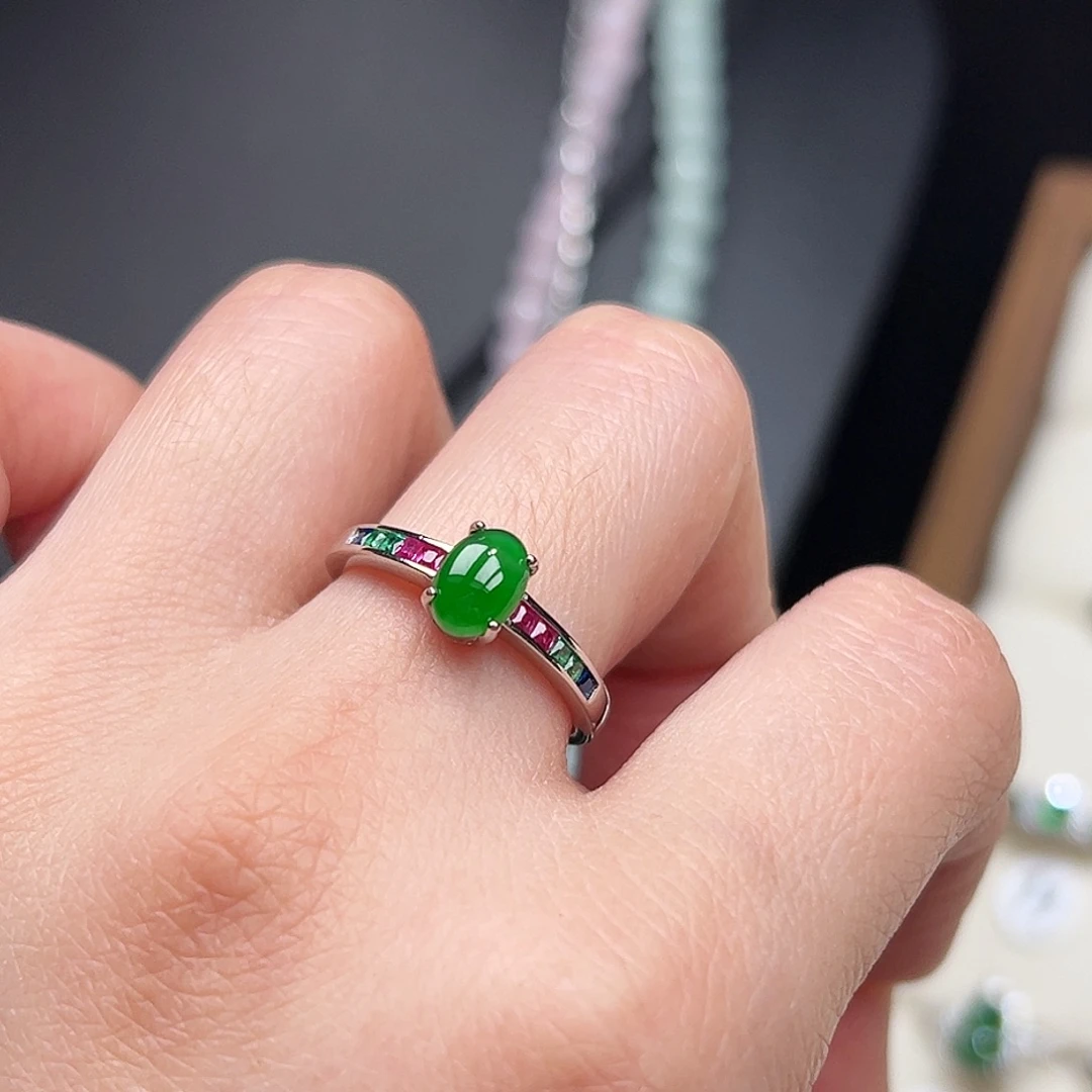 翡翠银S925镶嵌戒指38