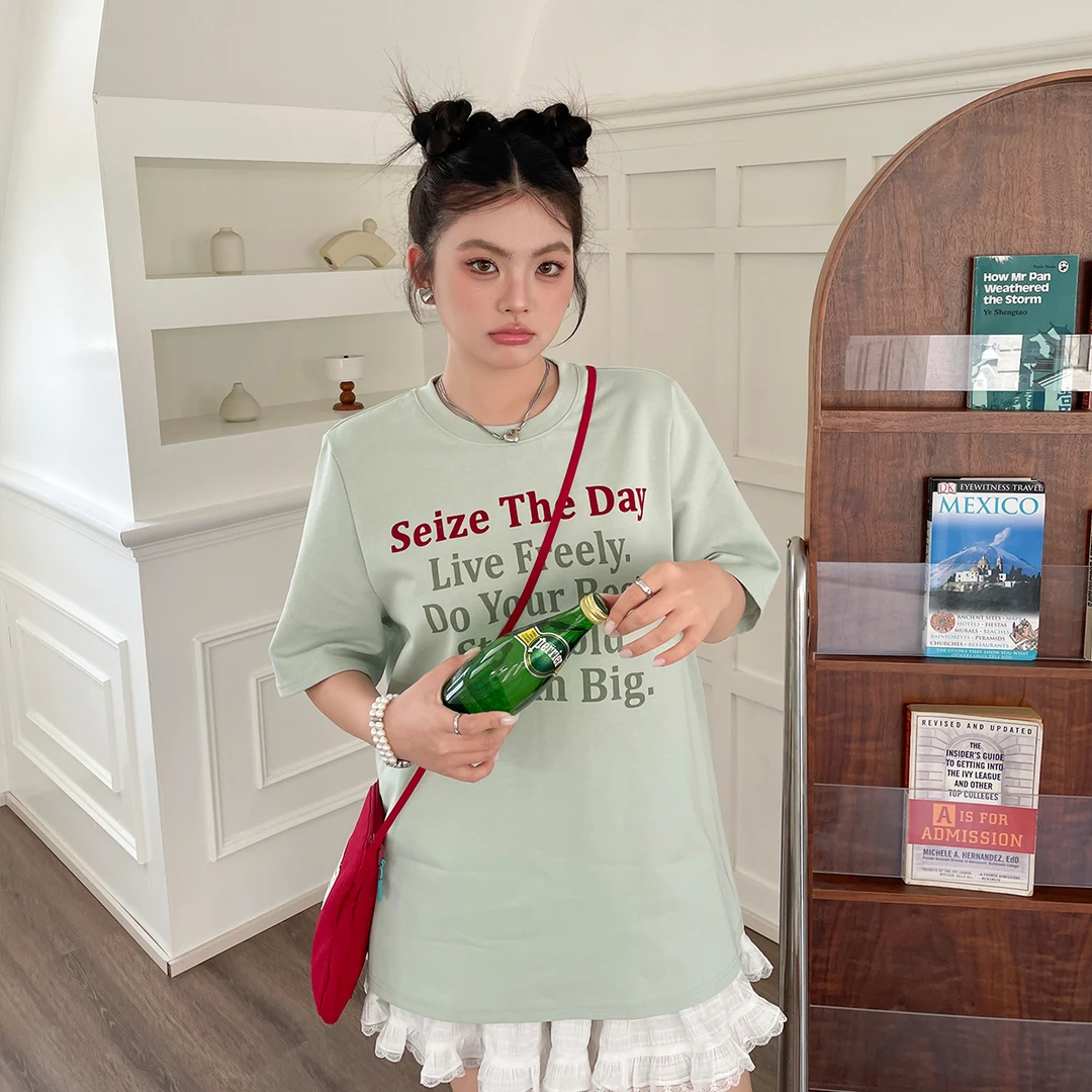 【现现专场】夏季新款女装韩系chic别致上衣大码胖mm显瘦短袖t恤