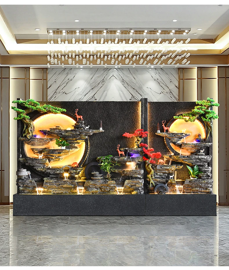 大型鱼池假山流水喷泉水幕墙花园庭院别墅酒店室外水幕墙流水屏风