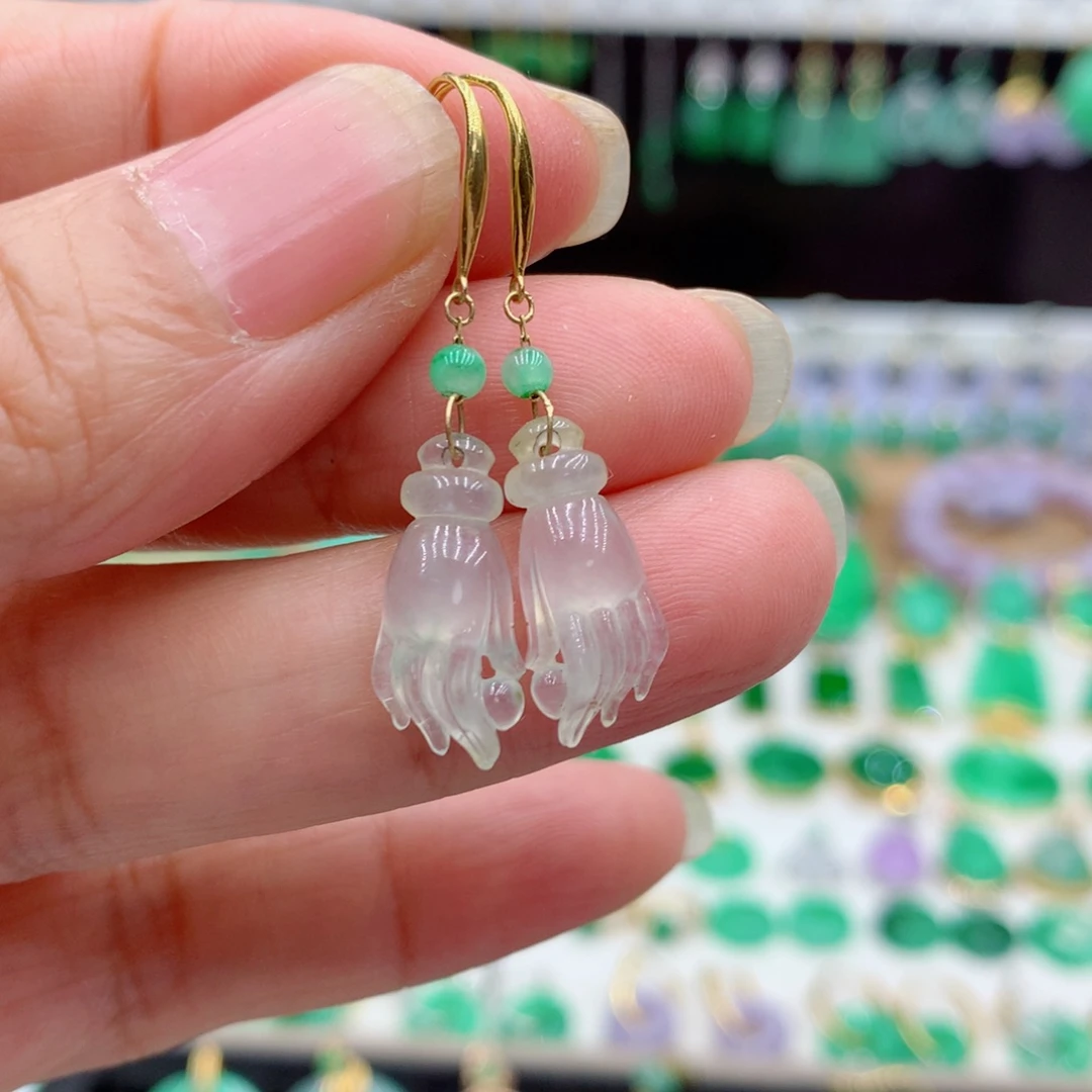 翡翠18K金镶嵌耳饰