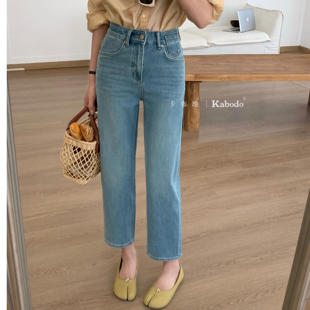 高腰显瘦九分法棍裤弹力直筒牛仔裤女春季新款