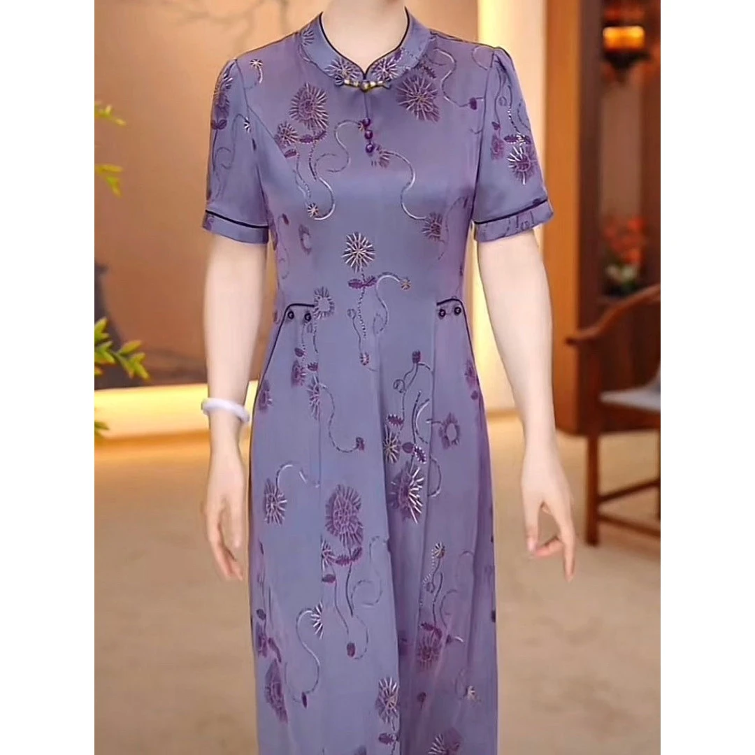 国风改良版旗袍连衣裙2025新款女装夏季短袖女新中式显瘦妈妈裙子