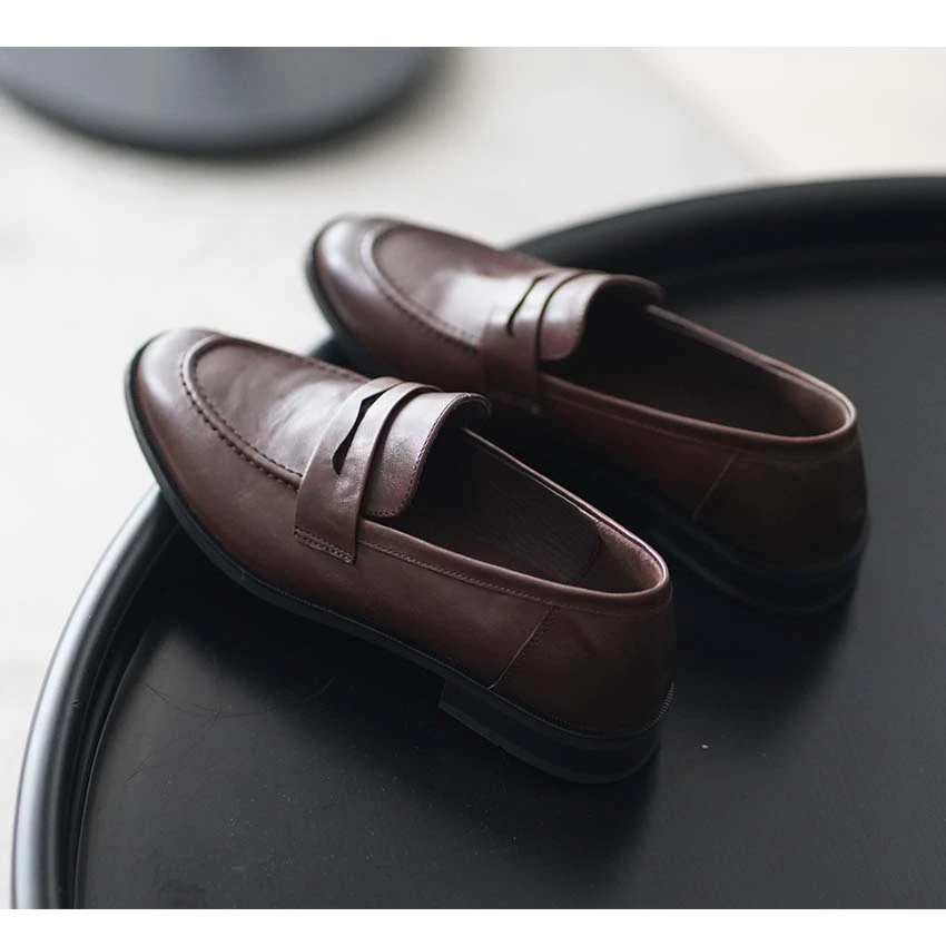 【金鱼】2.5cm水洗牛皮乐福单鞋2025四季通勤百搭气质英伦简约女鞋