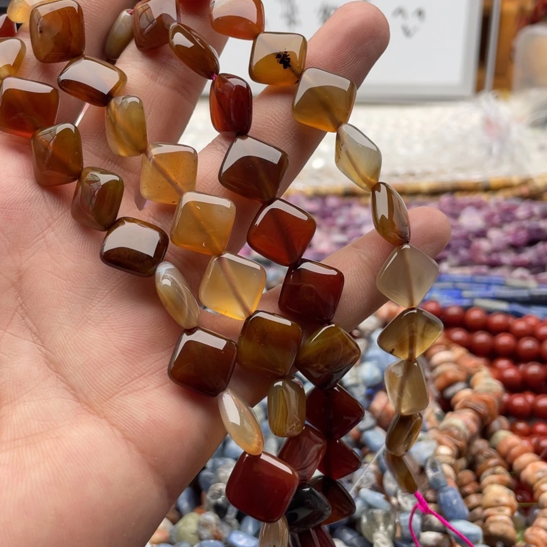 玛瑙/玉髓合金珠宝半成品一条装卡9+mm咖啡玛瑙对角方糖