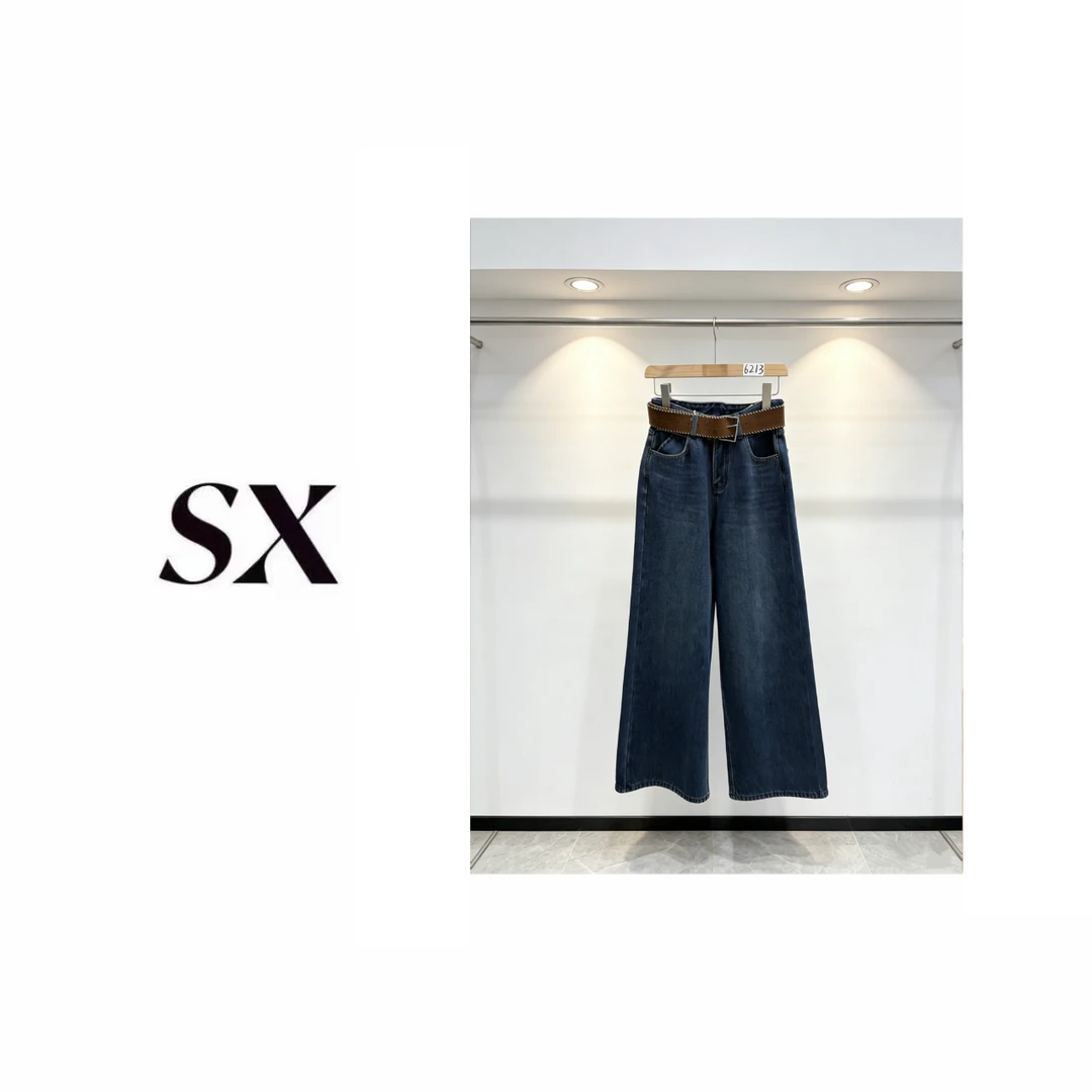 【6213】#SX-复古蓝 秋冬加绒复古高腰阔腿裤